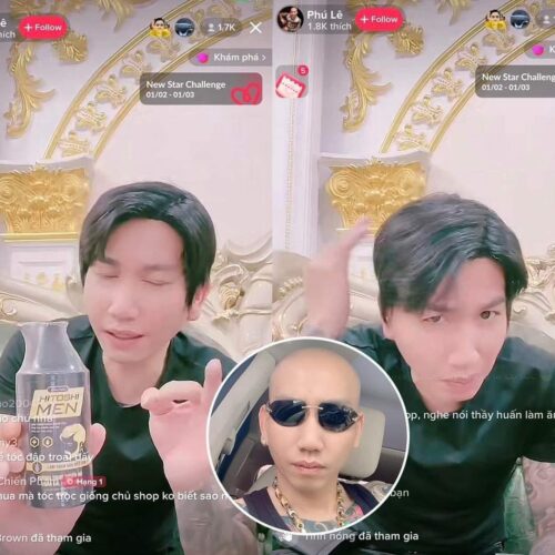 Phú Lê trông khá lạ lẫm khi ''có tóc'', tuy nhiên đây chỉ là mái tóc giả 