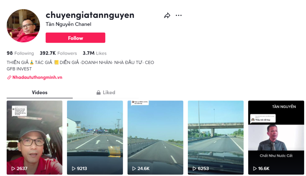 Kênh Tik Tok hiện tại của Tần Nguyễn