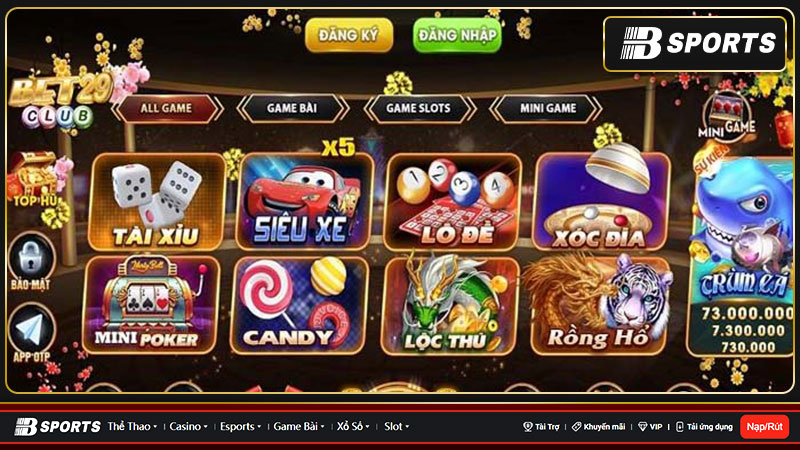 Giao diện bắt mắt, sống động của nhà cái bom tấn tài xỉu - Bet29 Club